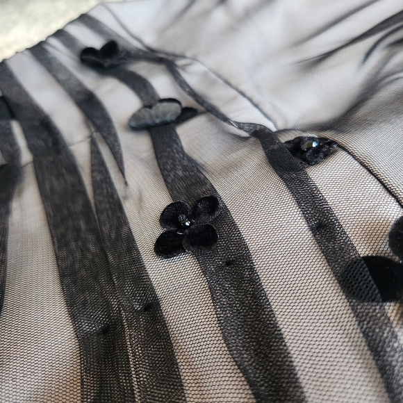 Kay Unger Black Mesh Dress with Velvet Flowers - Picture 2 of 7